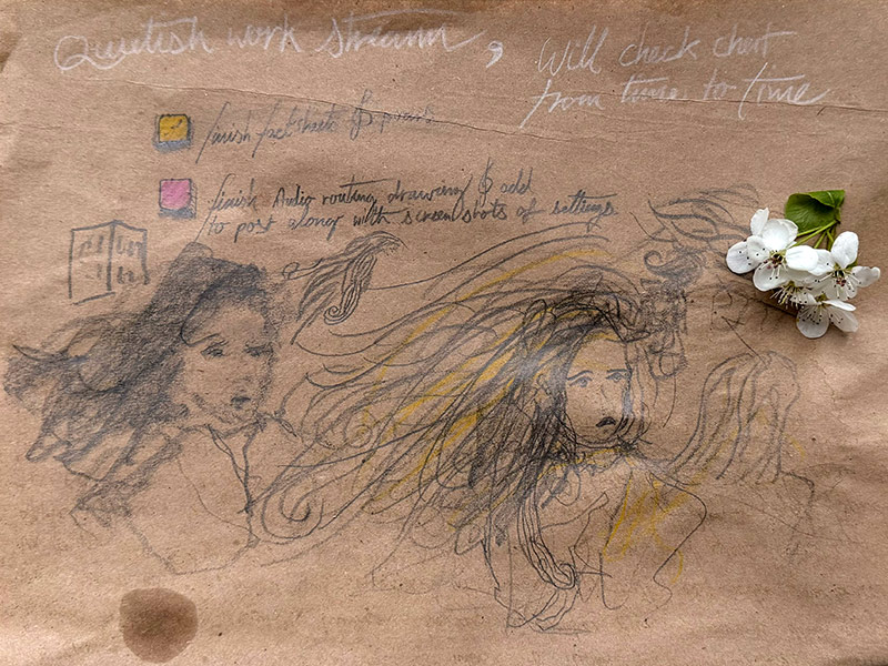 Drawings of adrift hair