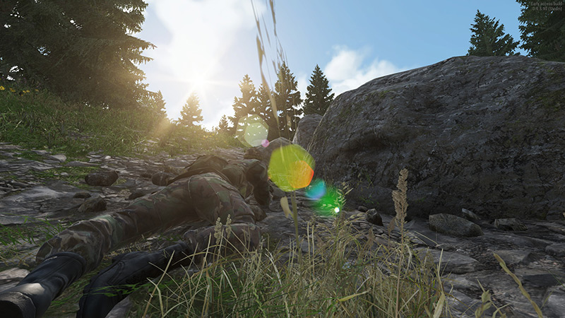 My first screenshot of Arma Reforger. It’s Arma, so better get used to lying down behind soldiers’ butts.
