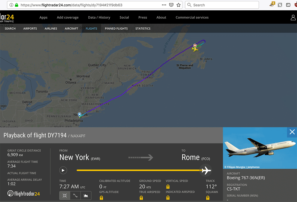 DY7194’s flight track.