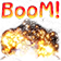 An image taken from my stream showing a firebally explosion with the word ‘Boom!’ above.