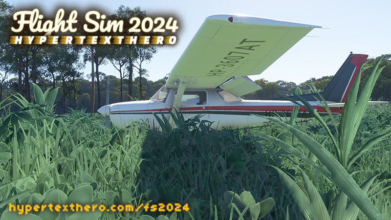 A screenshot of Microsoft Flight Simulator 2024 linked to the Hypertexthero Flight Simulator 2024 YouTube playlist.