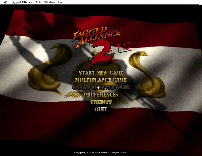 The Jagged Alliance 2 main menu updated with v1.13
