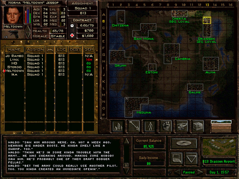 The Jagged Alliance 2 strategic map.