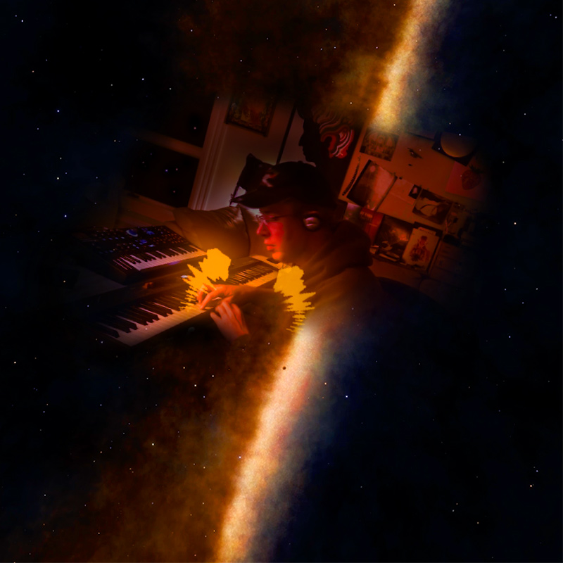 The cover for this single shows HyperTextHero playing keyboards in space with the Milky Way in the background.