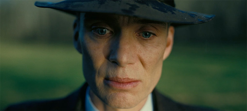 A closeup of Cillian Murphy’s face from the final scene of Oppenheimer.