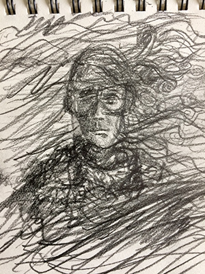 Self-portrait with pencil, 2019.